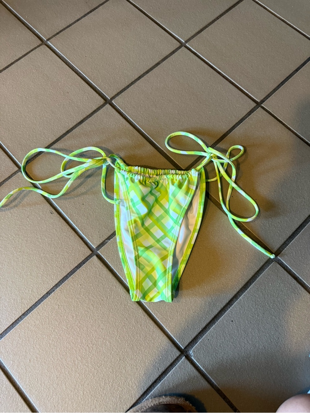 Neon Lime Plaid Tie-Side Bikini Bottom